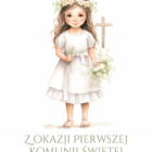 BRZYDKA KARTKA Kolekcja Pierwsza Komunia Święta - Kartka komunijna po polsku – dziewczynka w wianku i białej albie