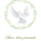 BRZYDKA KARTKA Kolekcja Pierwsza Komunia Święta - Pamiątka Pierwszej Komunii Świętej – Gołębica i liściasty wieniec