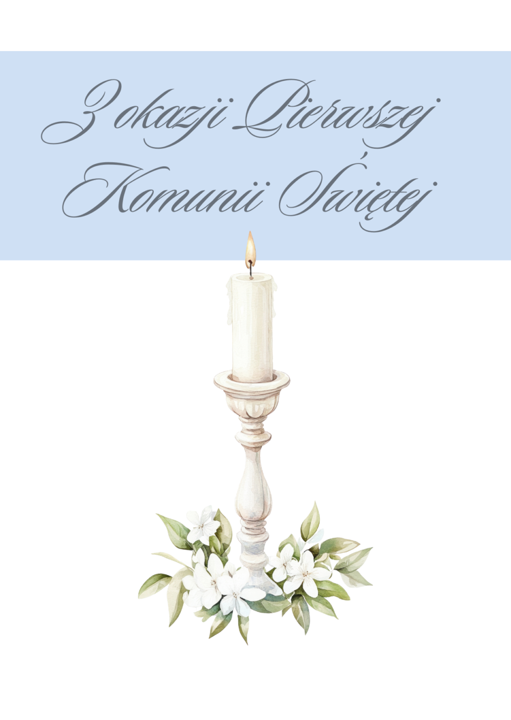 7 BRZYDKA KARTKA Kolekcja Pierwsza Komunia Święta - Pamiątka Pierwszej Komunii Świętej – Kartka z ilustracją świecy niebieska