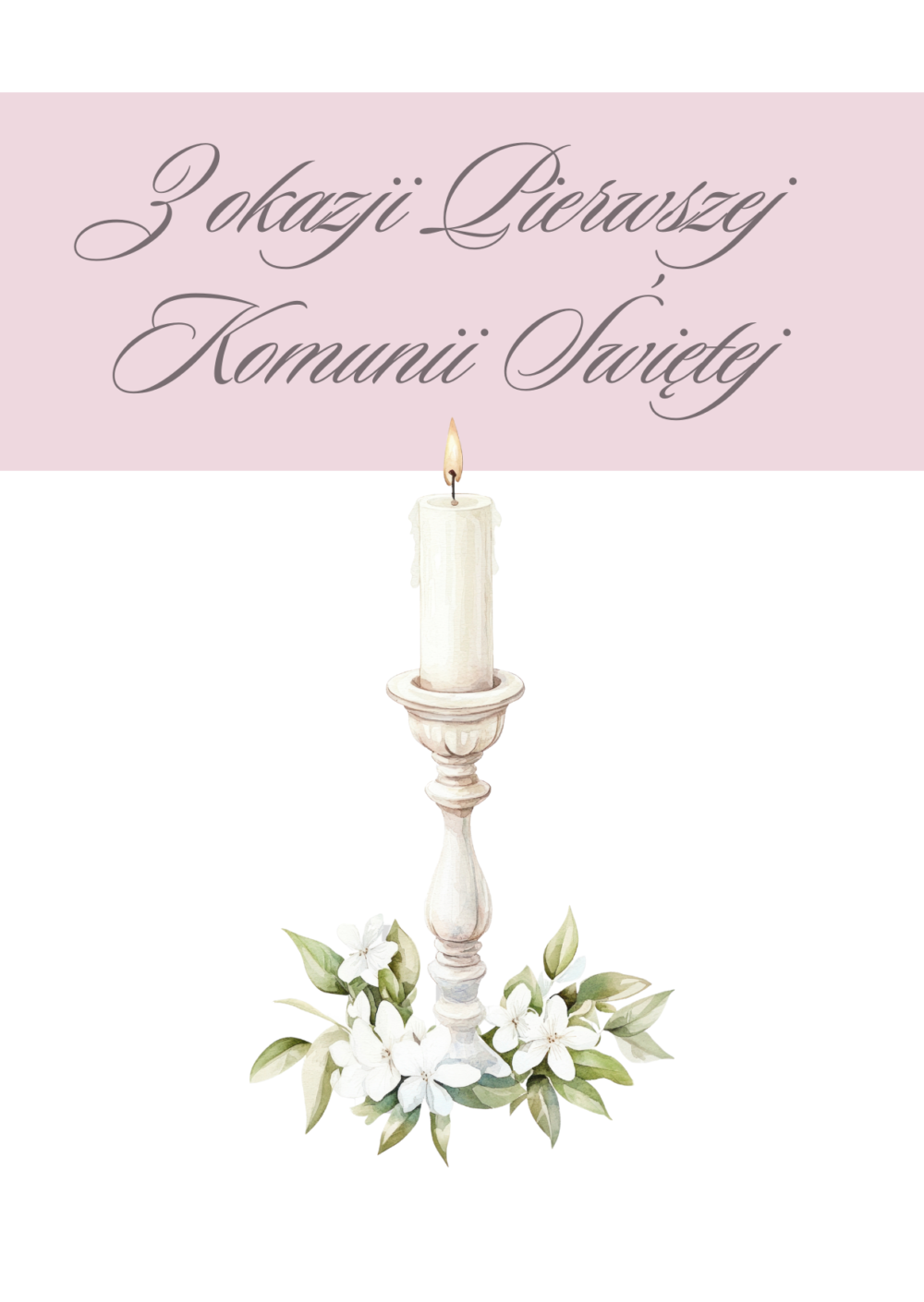 8 BRZYDKA KARTKA Kolekcja Pierwsza Komunia Święta - Pamiątka Pierwszej Komunii Świętej – Kartka z ilustracją świecy różowa