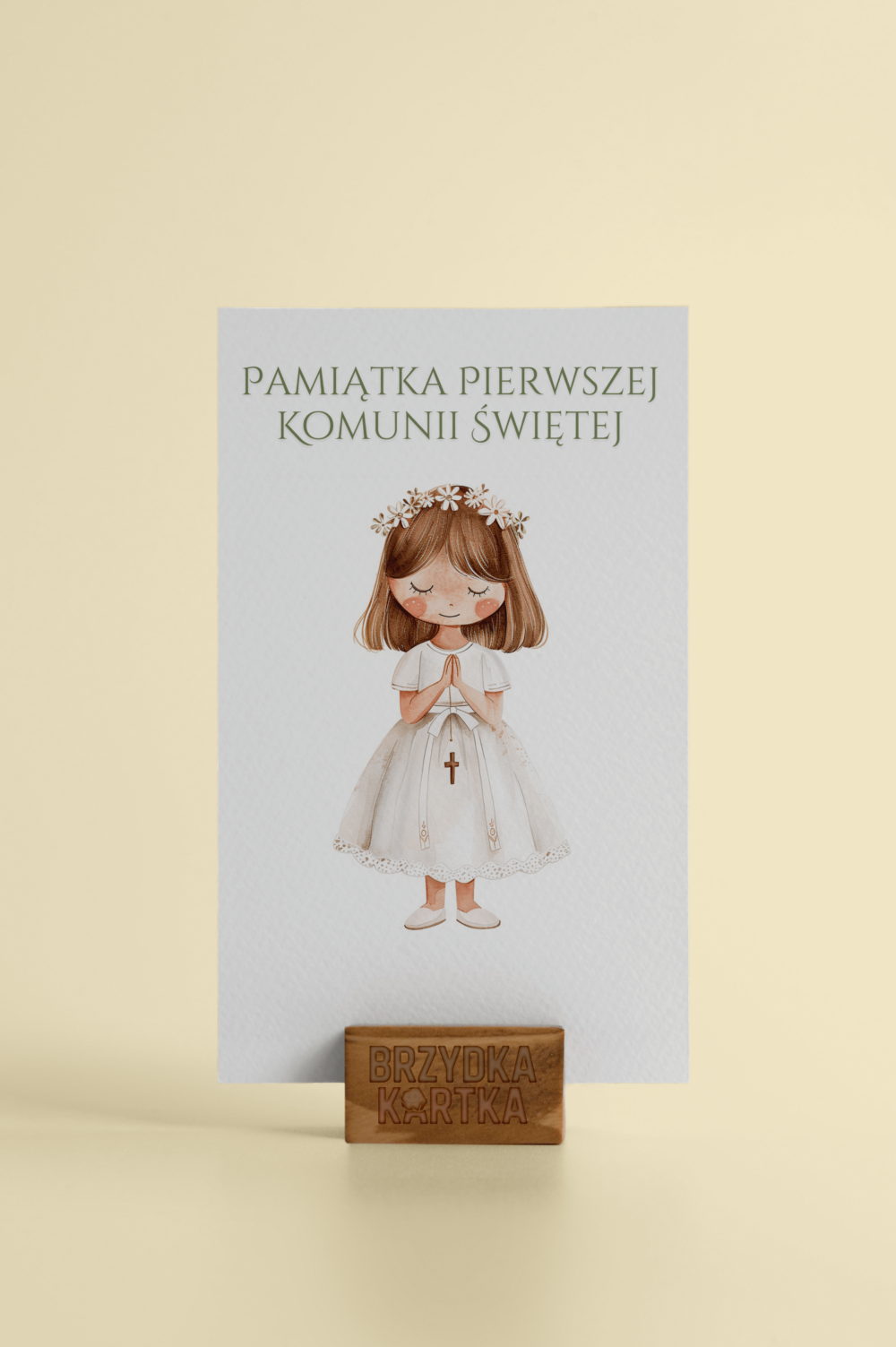 BRZYDKA KARTKA Kolekcja Pierwsza Komunia Święta - Pamiątka Pierwszej Komunii Świętej – Dziewczynka w wianku