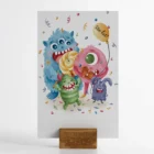 Potwór z białym tłem, kartka z napisem "Sto lat" na urodziny, dla dzieci