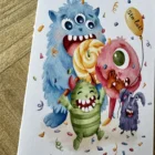 Outlet - Potwór z białym tłem, kartka z napisem "Sto lat" na urodziny, dla dzieci